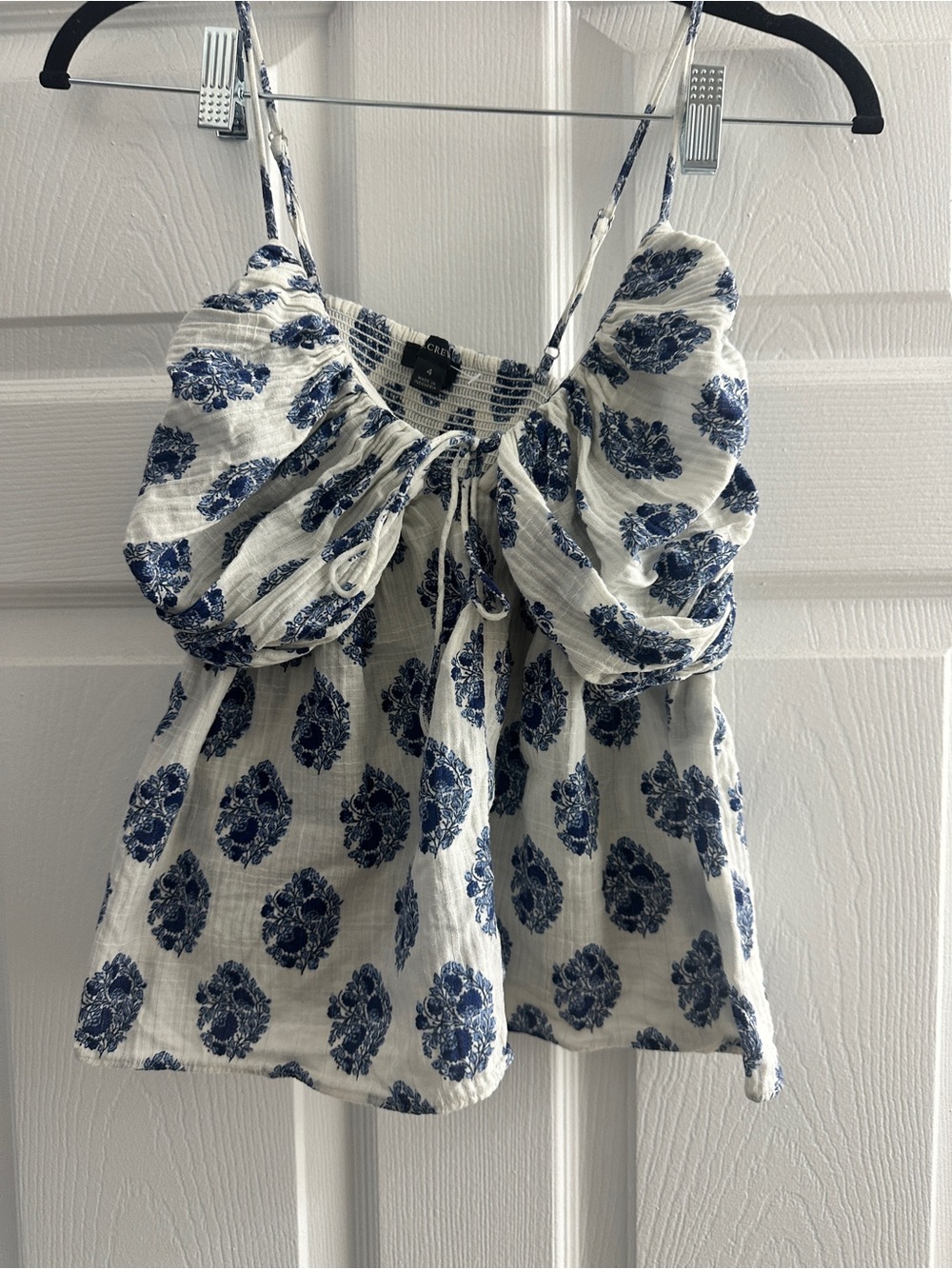 J. Crew White and Blue Floral Smocked Camisole
